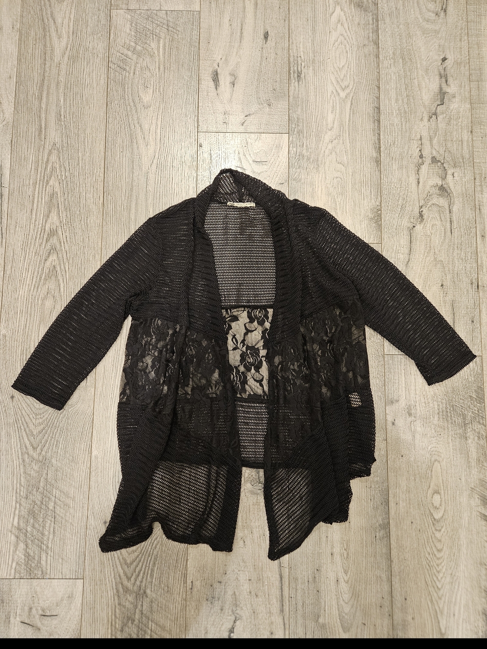 Black Whimsigoth Lace-Panel Black Rose Open-Front Women's Cardigan Sz L